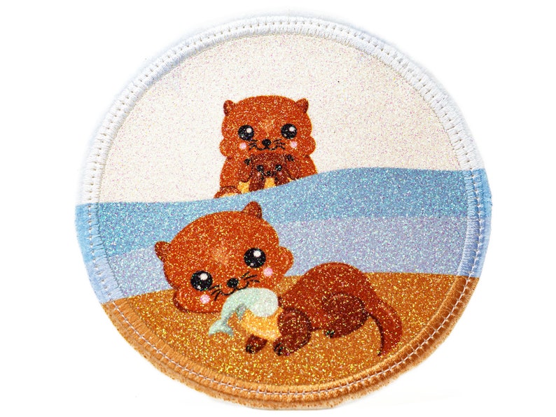 Glitter Velcro Patch for school bags Otter customizable with name also as a pendant or ironing patch image 1