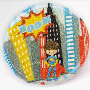 Glitter - Velcro - Patch for satchels - Superhero - customizable by name - also as a pendant or ironing patch