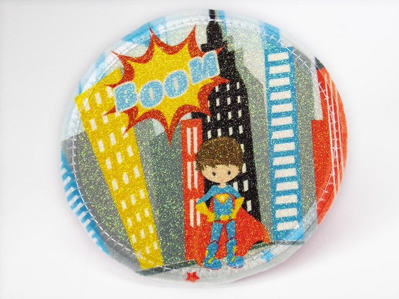 Glitter Velcro Patch for satchels Superhero customizable by name also as a pendant or ironing patch image 1