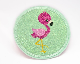 Glitter - Velcro - Patch for satchels - Flamingo - customizable by name - also as a pendant or ironing patch