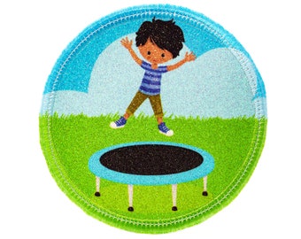 Glitter - Velcro - Patch for school bags - trampoline boy - customizable with name - also as a pendant or ironing patch