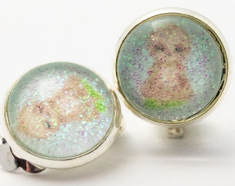 Earrings with real glitter - sloth optional as clip, brisures and studs great gift for children and adults