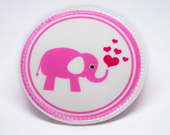 Stoff - Klett - Patch für Schulranzen - Elefant rosa - personalisierbar mit Namen - auch als Anhänger oder Bügelpatch