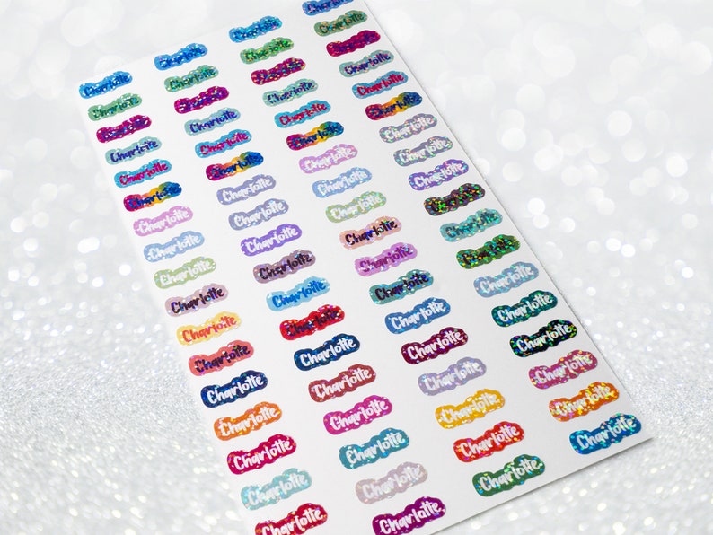 Holographic name stickers 72 pieces different colors size S small height: 1 cm image 1