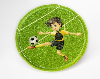 Glitzer - Klett - Patch für Schulranzen - Fußball Jungs - personalisierbar mit Namen - auch als Anhänger oder Bügelpatch