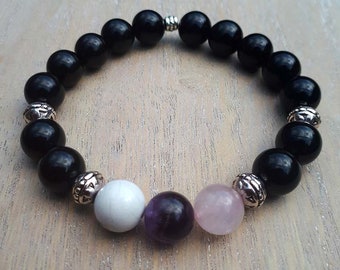 Peace and Harmony, Black Onyx Bracelet, Silver Beaded Bracelet for Women or Men, Gift for her, Gift for Him Healing Jewellery Present