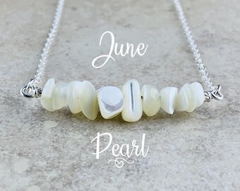 June Birthstone Necklace, Pearl Necklace in Silver or Gold, White Pearl Necklace for Women, Gift for her, Birthday Gift