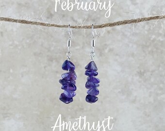 February Birthstone Earrings, Amethyst Earrings, Silver or Gold, Purple Earrings for Women, Gift for her, Birthday Gift