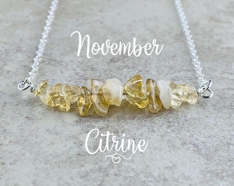 November Birthstone Necklace, Citrine Necklace in Silver or Gold, Yellow/Orange Citrine Necklace for Women, Gift for her, Birthday Gift