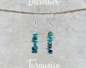 December Birthstone Earrings, Turquoise Earrings, Silver or Gold, Blue/Green Turquoise Earrings for Women, Gift for her, Birthday Gift