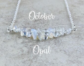 October Birthstone Necklace, Opal Necklace in Silver or Gold, Blue Opal Necklace for Women, Gift for her, Birthday Gift