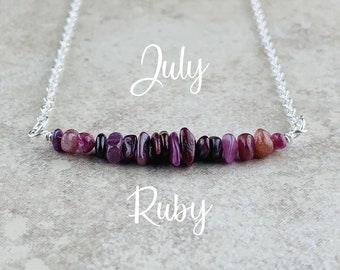 July Birthstone Necklace, Ruby Necklace in Silver or Gold, Red Ruby Necklace for Women, Gift for her, Birthday Gift