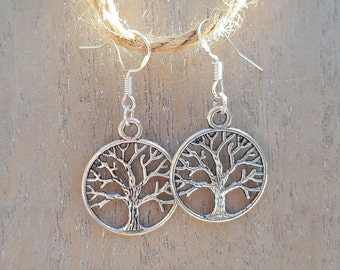 Tree of Life Earrings, Silver Drop Hook Earrings for Women, Gift for Her, Spiritual Gift, Family Tree, Birthday Christmas Valentines Present