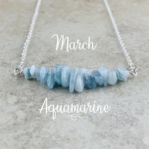 Collar de piedra de nacimiento de marzo, Collar de aguamarina en plata u oro, Collar de aguamarina azul para mujeres, Regalo para ella, Regalo de cumpleaños