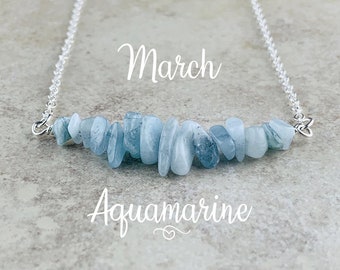 March Birthstone Necklace, Aquamarine Necklace in Silver or Gold, Blue Aquamarine Necklace for Women, Gift for her, Birthday Gift