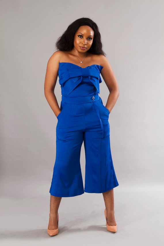 Royal Blue Off Shoulder Cullote Jumpsuit Plus Size Wedding Etsy