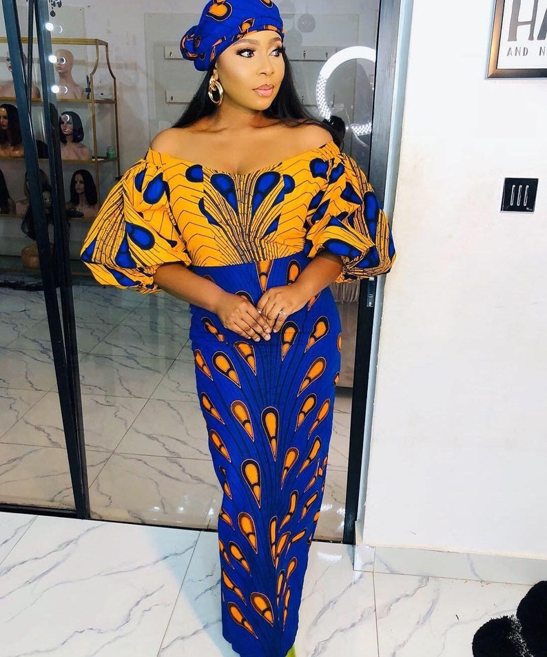 african print dress with headwrap