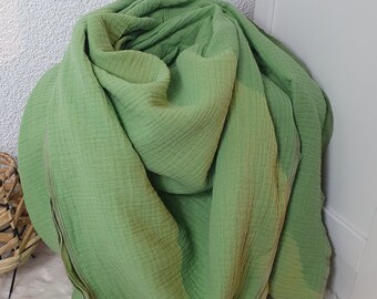 Mousseline XXL foulard femme écharpe cape étole tissu d'allaitement planche d'emmaillotage 130 x 130 cm vert collection printemps