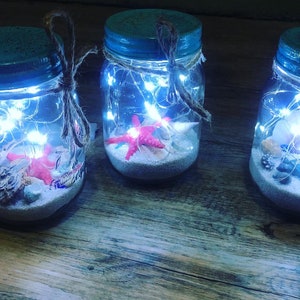 Lightup Beach in a jar, sparkly, beach decor, sea life decor