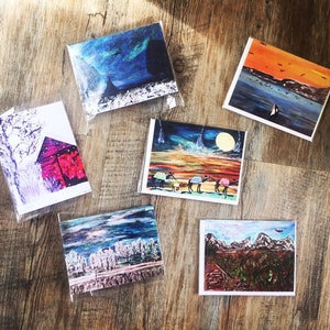 Pacote de cartões variados de cartões de belas artes, cartões de arte da vida selvagem Conjunto de cartões de fotografia da natureza com 6, camelos, celeiro, orca, inverno, tenda, montanhas