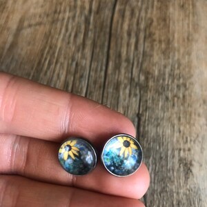 ひまわりのアートプリントガラスバブルスタッド