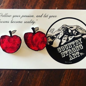 Teacher gift, teacher earrings, teacher studs, apple earrings, apple studs