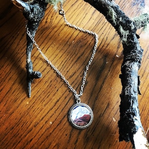 Mount Everest Inspired Mountain Circle , Wanderlust Necklace, The Mountains Are Calling, Mountain Jewelry, Mountain Pendant, Mountain Charm,
