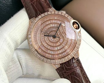 42 mm CA Ballon Bleu Moissanit Roségold Herrenuhr mit Vollzifferblatt