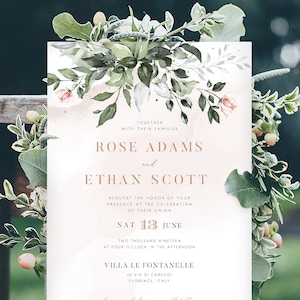 White Flower Greenery Wedding Invitation Template Set Printable Romantic Suite Instant Download Digital Editable DIY Invites Denise Templett