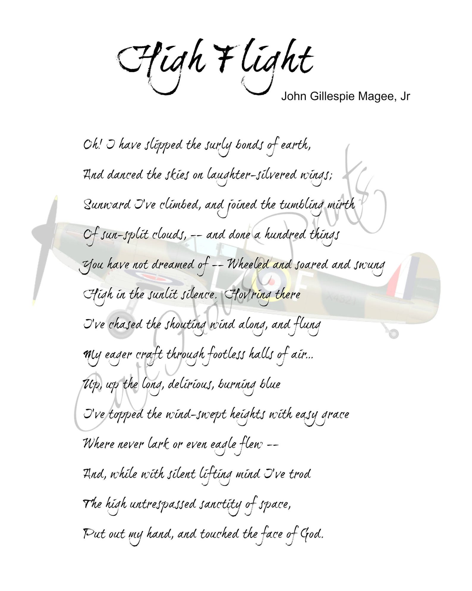 Printable Poem High Flight Instant Download | Etsy