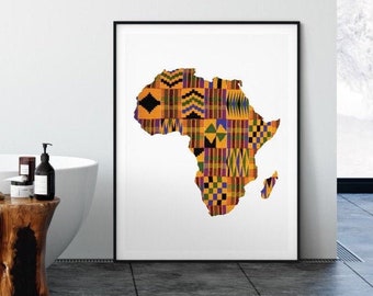 Africa map printable wall art, africa wall art, kente print, kente poster, Ghana poster