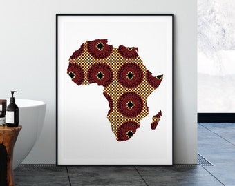 Africa map printable wall art, africa wall art, Ankara print, Ankara poster, African poster, Ankara design