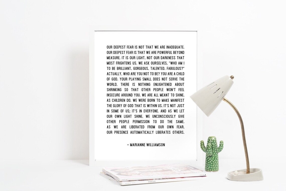 Our Deepest Fear Printable Wall Art, Motivational Wall Art, Motivational Print, Marianne ...
