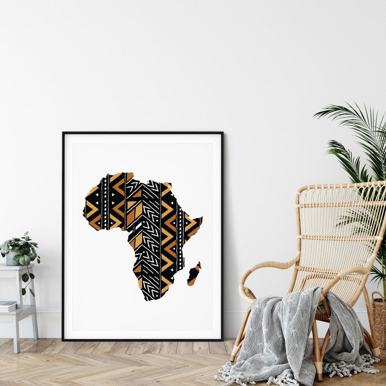 Africa Map Printable Wall Art Africa Wall Art Mud Cloth Etsy