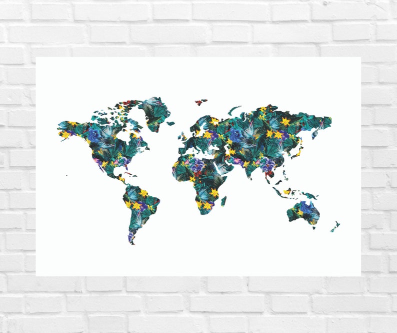 World Map Printable World Map Silhouette World Map Poster Etsy