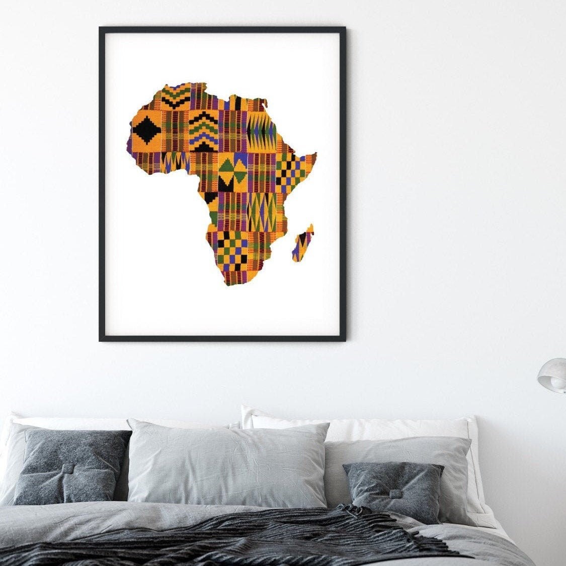 Africa Map Printable Wall Art, Africa Wall Art, Kente Print, Kente
