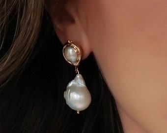 Freshwater Pearl Drop Earrings, Baroque Pearl Earrings, Fresh Water Pearl Dangle Earrings, Wedding Earrings, Bridal Earrings, Pearl Earrings
