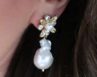 Freshwater Pearl Drop Earrings, Baroque Pearl Earrings, Fresh Water Pearl Dangle Earrings, Wedding Earrings, Bridal Earrings, Pearl Earrings