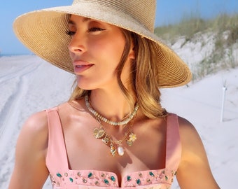 Gold Charm Halskette, Vergoldete Kette Charm Halskette, Muschel Charm Halskette, Gold Herz Halskette Gold-Schicht-Halskette, Sommer Schmuck