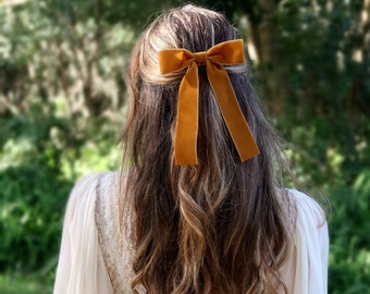 Marigold Velvet Hair Bow Barrette, Delicate Hair Bow, Gift for Her, Classic Hair Bow, Brigitte hair bow