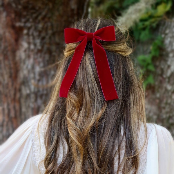 Bordeaux Velvet Hair Bow Barrette, Delicate Hair Bow, Gift for Her, Classic Hair Bow, Brigitte hair bow, Burgundy Hair Bow