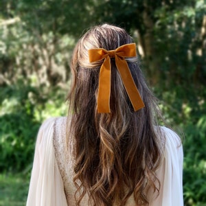 Marigold Velvet Hair Bow Barrette, Delicate Hair Bow, Gift for Her