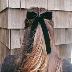 Black Velvet Hair Bow Barrette, Delicate Hair Bow, Gift for Her, Classic Hair Bow, Brigitte hair bow
