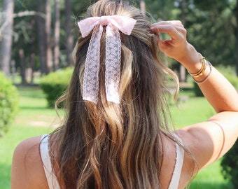 Pink Lace Hair Bow Barrette, Light Pink Hair Bow, Delicate Hair Bow, Gift for Her, Classic Hair Bow, Brigitte hair bow, Girls Hair Bow