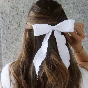 Brigitte Hair Bow Barrette, White Hair Bow, Satin Hair Bow, Bridal Shower Hair Bow, White Hair Bow, Bridal Hair Bow, Wedding Hair Bow