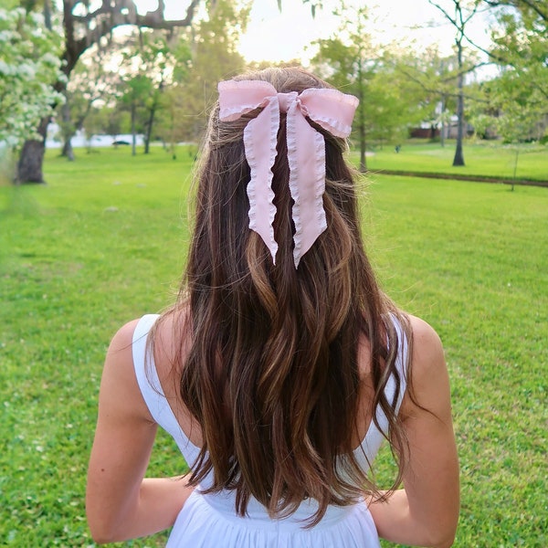 Brigitte Hair Bow Barrette, Light Pink Hair Bow, Baby Pink Hair Bow, Grosgrain Hair Bow, Bridal Hair Bow, Wedding Hair Bow
