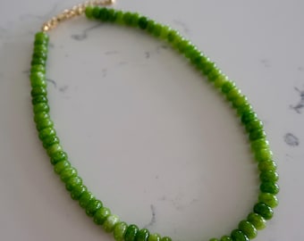 Kiwi Green Beaded Necklace, Green beaded Necklace, Jade Beaded Necklace
