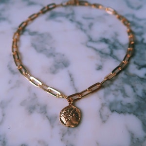 Cuban Link Necklace with Charm, Chunky Chain Necklace, Roman Coin Necklace, Gold Evil Eye Necklace, Mediterranean Gold Coin Necklace