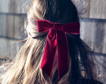 Sage Green Velvet Hair Bow Barrette Dark Green Hair Bow Etsy