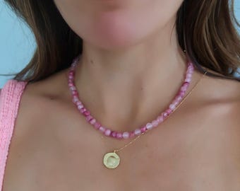 Light Pink Beaded Necklace, Pink beaded Necklace,   Baby Pink Beaded Necklace, Orchid Beaded Necklace